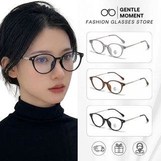 Gọng kính oval kim loại GENTLE MOMENT kính mắt mèo chống ánh sáng xanh chống tia UV thời trang nữ GMK207