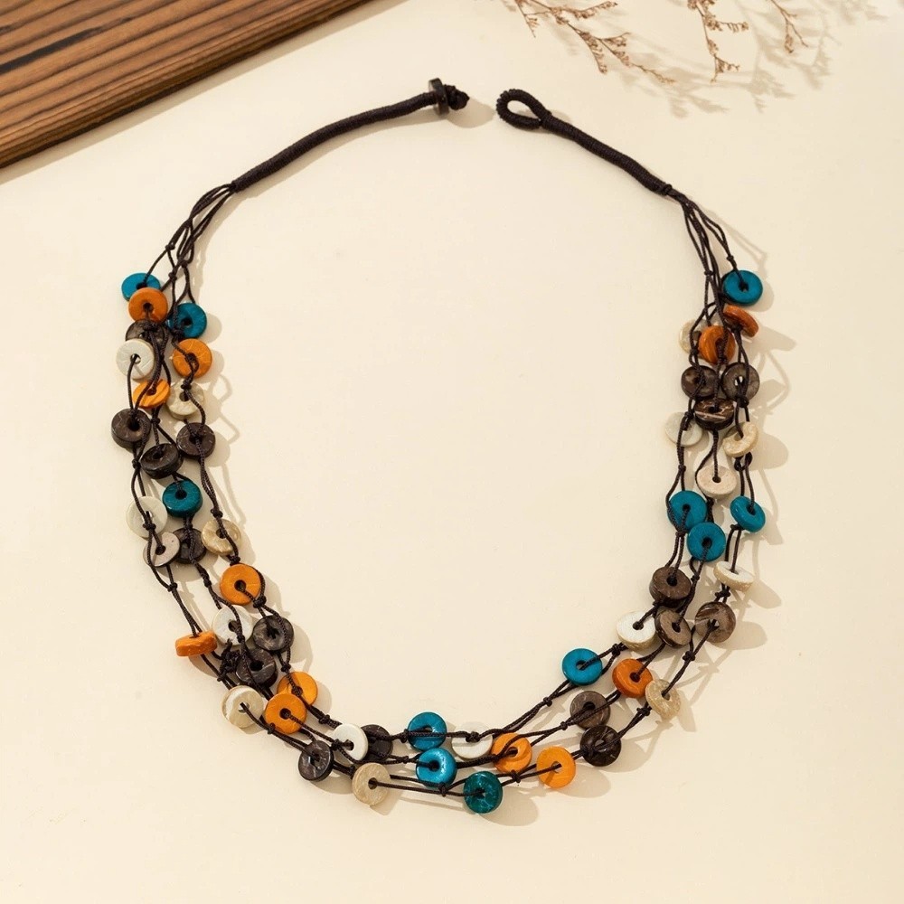 Vòng Cổ Hạt Gỗ AWNGD, Trang Sức Đính Hạt Retro Nhiều Màu Sắc, Dân Tộc Phong Cách Bohemian Hạt Tròn Vòng Cổ Nhiều Lớp Trang Sức Nữ