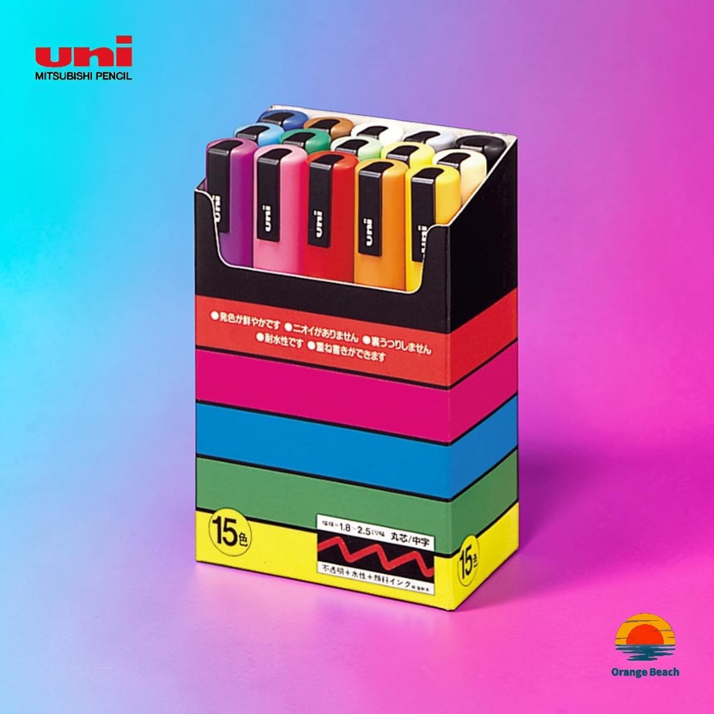 uni POSCA PC-5M But Da Nhung Dau Tron/Muc Goc Nuoc Mo Duc/8 hoac 15 Mau/San Xuat Tai Nhat Ban