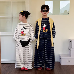 Bộ Đồ Trẻ Em Bé Trai Bé Gái Phiên Bản Hàn Quốc Hoạt Hình Chuột Mickey Bộ Đồ Hai Mảnh Trẻ Em Sọc Rời Phù Hợp Với