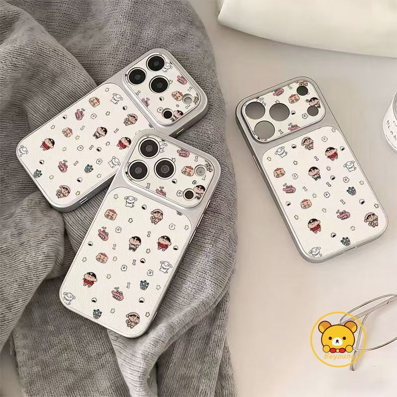 Ốp Điện Thoại Hoạt Hình Crayon Shin-chan Cho Samsung Galaxy A57 A56 A55 A54 A53 A52 A52S A51 A50 A50S M40S A30 A30S A73 A72 A71 5G 4G Vỏ Mềm Da PU Trắng Dễ Thương