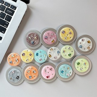 Giá đỡ điện thoại từ tính tròn kim cương 3d cho IPhone 17 16 15 14 13 12 Pro Max 14 Plus có thể gập lại Vòng cầm co giãn để bàn P5