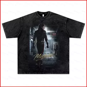 YB1 Michael Jackson poster cùng phong cách Áo thun ngắn tay 220g cotton dày áo thun BY1