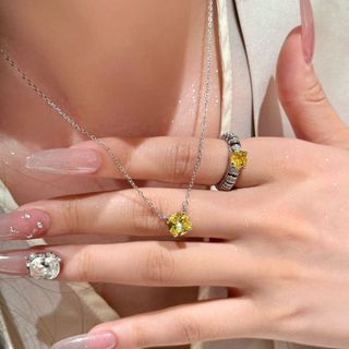 Châu Âu Mỹ ins Phong Cách Mới Kim Cương Vàng Zircon Vòng Cổ Mở Nhẫn Nữ