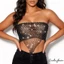 Áo ống cắt cho nữ Khăn tay mùa hè viền kim cương giả Lưới cá lệch vai Bandeau