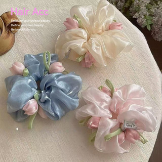 Siêu Cổ Tích Satin Tulip Scrunchy Dây Buộc Tóc Nữ Bầu Không Khí Phù Hợp Với Đầu Lưng Cà Vạt Bóng Đầu Tóc Dây Phụ Kiện Tóc T