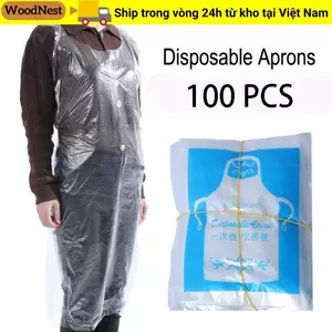 WOODNEST 100 tờ Tạp Dề Dùng Một Lần, Tạp Dề Chống Ô Nhiễm Nhựa Trong Suốt, Chống Thấm Nước Vệ Sinh Nhà Bếp Tạp Dề Nấu Ăn Người Lớn