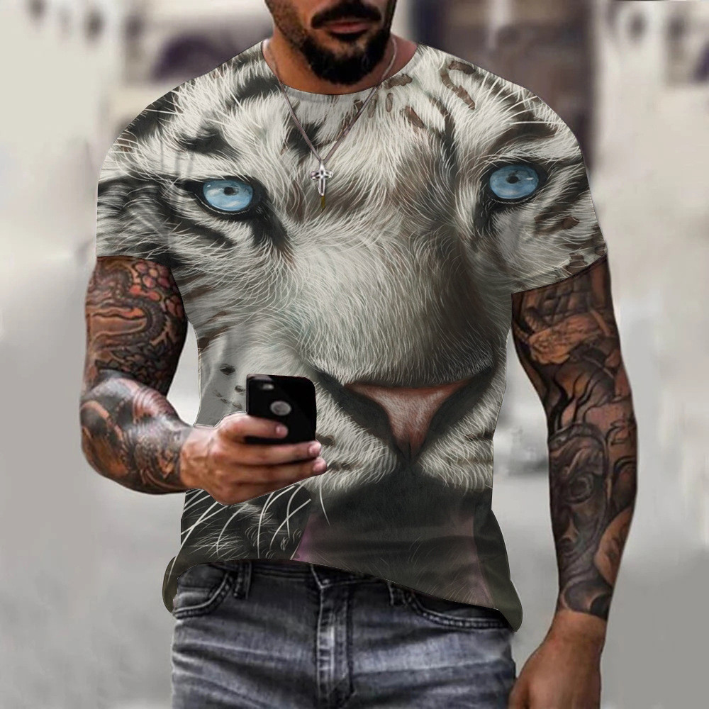 Áo Nam Mùa Hè Short Tay In Hình 3D Quái Vật Hổ