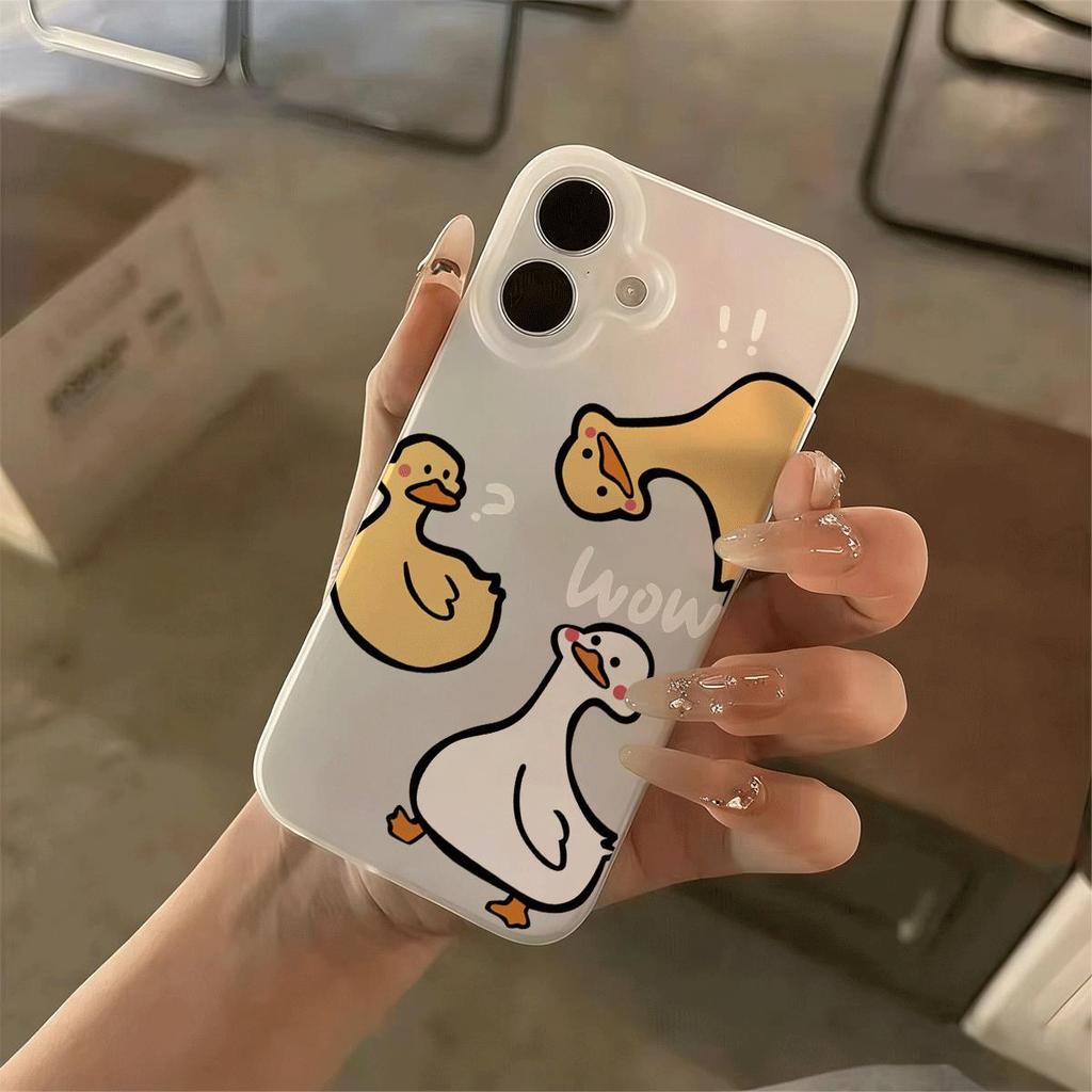 Ngỗng Lớn Trắng Nhỏ Đối với trường hợp iPhone 14Pro Da đơn giản và tươi mới