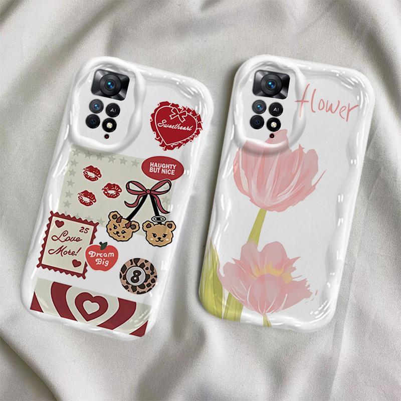 Vỏ Cho Redmi Note 11 4G Redmi Note 11s Redmi Note 11 Pro Redmi Note 12 Pro 4G 5G Vỏ Kem Hoạt Hình Cặp Đôi Hoa Mềm TPU 3D Sóng Silicon Vỏ Điện Thoại