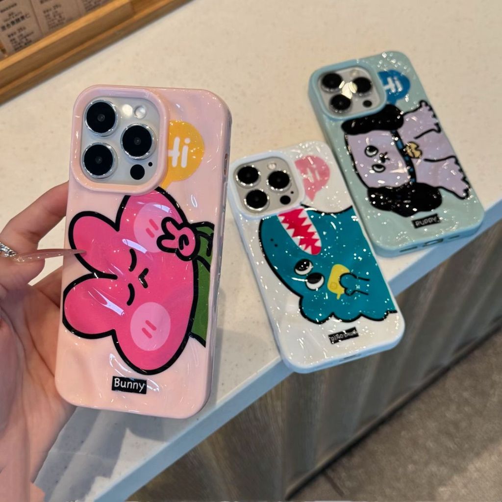 Vỏ lưng iPhone họa thỏ chó cá sấu vân đá thiên thạch mềm mại tương thích 17, 16, 15