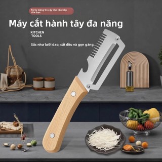 Thép không gỉ dày Peeler Log Tay cầm bằng gỗ Khoai tây Xà lách Đường mía Dụng cụ nhà bếp Lột Dụng cụ tiện dụng Q6PK