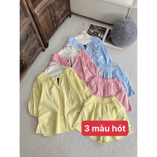 SET ĐỒ BỘ KIỂU SƠ MI KÈM QUẦN NGẮN VẢI KATE THOI MÁT MẺ, THOẢI MÁI PHÙ HỢP CHO MÙA HÈ ĐI CHƠI, ĐI BIỂN K&B FASHION