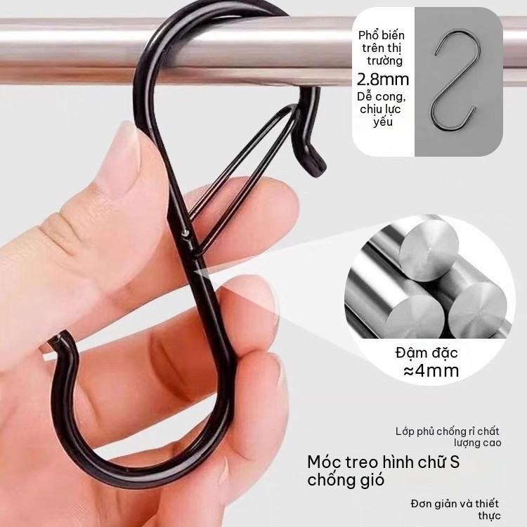 Móc Treo Chữ S Cao Cấp – Móc Thép Treo Đồ Nhà Bếp, Tủ Quần Áo, Chống Gỉ, Chịu Lực Tốt