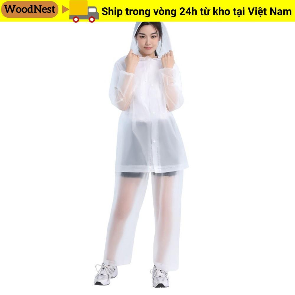 Bộ áo mưa WOODNEST Waterproof, điều chỉnh mũ mưa, phù hợp đi xe đạp và chắn gió