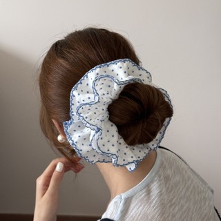 Dây buộc tóc Kovoi phong cách Hàn Quốc, scrunchy nhiều lớp màu xanh tươi chấm bi, ngọt ngào và thời thượng