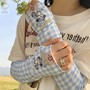 Tay áo chống nắng nữ Roly, làm từ lụa với họa tiết hoạt hình, chống tia UV, phù hợp đi xe đạp