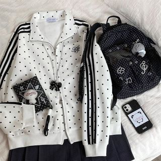 Áo Khoác Cardigan Polka Dot Cổ Đứng Thu Đông