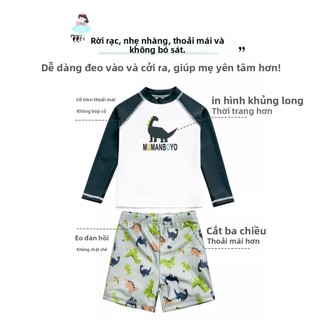 Đồ bơi bé trai tay dài chống nắng set rời họa tiết khủng long - đồ bơi đi biển suối nước nóng cho bé