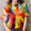 Rainbow Tie-Dye Áo Thun Tay Ngắn Nam Chất Liệu Mềm Mại Thoáng Khí Phù Hợp Mùa Hè