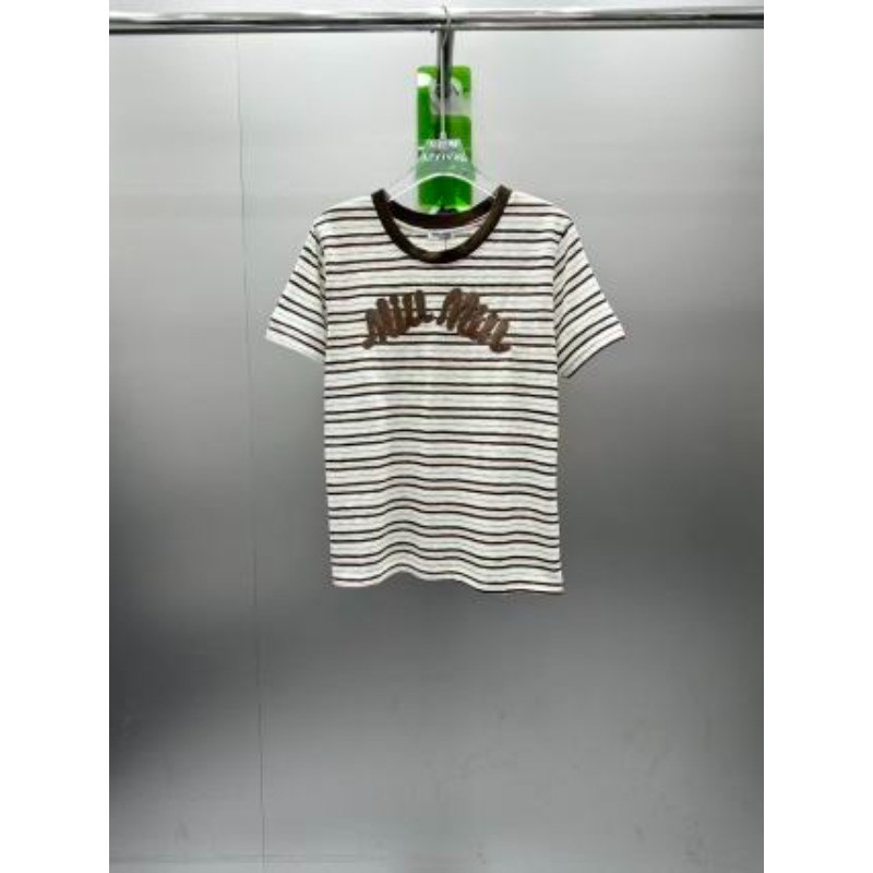 Áo thun Cotton sọc cổ tròn ngắn tay mới dành cho nữ