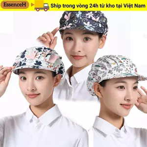Mũ đầu bếp ESSENCEH, Dịch vụ thực phẩm Cotton Mũ làm việc chống bụi, Phụ kiện in vải kèm tóc Nấu ăn Mũ vệ sinh Nhà hàng khách sạn