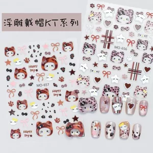 Có Mũ Trùm Đầu kitty Làm Móng Miếng Dán Da Báo In Ngôi Sao Năm Cánh KT Làm Móng Tay Đeo Trang Trí Móng Tay