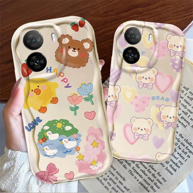 Thích Hợp Cho OPPO A57 4G A77 4G A77S 4G 3D Bé Gái Mềm TPU Gấu Tình Yêu Hoa Chống Sốc Trường Hợp Điện Thoại