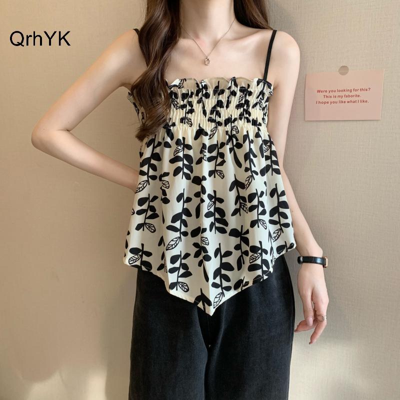 Nhà Máy Thời Trang Mùa Hè Retro Hoa Camole Nữ Gợi Cảm Không Tay Không Đều Rời Tank Top QrhYK