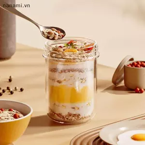 430ML Cốc ăn sáng mới Bột yến mạch Ngũ cốc Hạt sữa chua Salad Cốc thủy tinh chống rò rỉ Hộp đựng yến mạch có nắp Thìa Hộp bảo quản thực phẩm [VN]