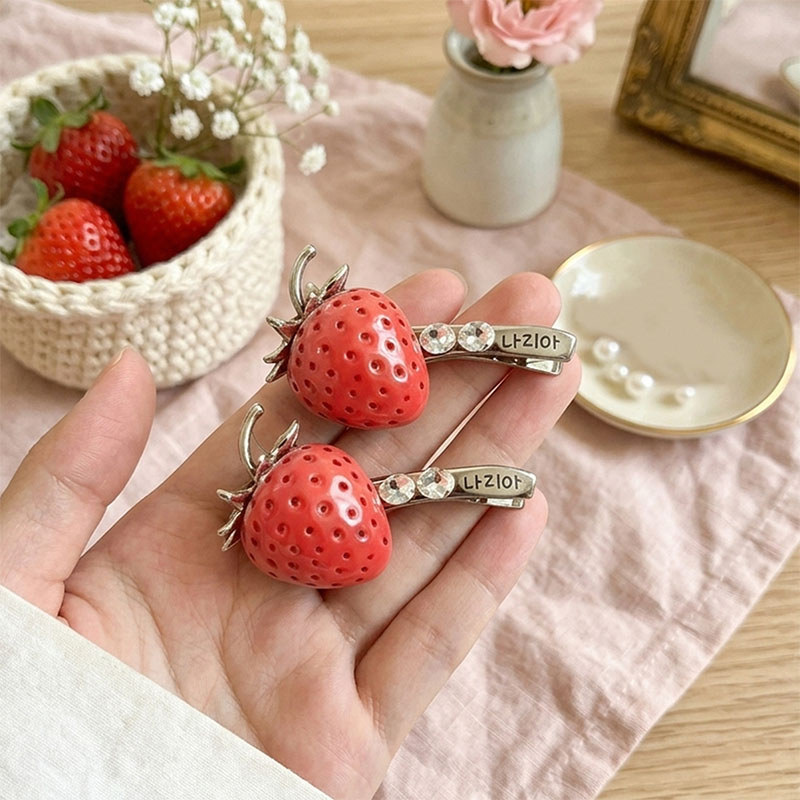 Barrettes tóc dâu tây cổ điển, Phụ kiện tóc trái cây Kawaii, Kẹp bên chống trượt để sử dụng hàng ngày & tiệc tùng