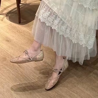 Giày Ballet Mới Flat Kim Cương Giả Lưới Mary Jane