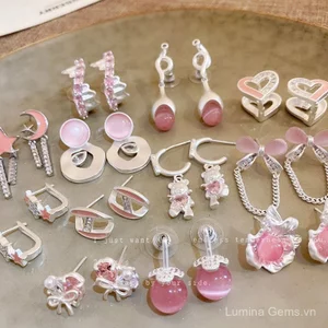 Bạc Kim Ánh Sáng Sang Trọng Màu Hồng Opal Zircon Nơ Trái Tim Tình Yêu Bông Tai Ngọt Ngào Tất Cả Trận Đấu Bông Tai Phong Cách Mới Bông Tai Độc Đáo