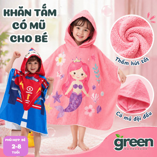 Khăn Tắm Cho Bé Có Mũ Siêu Thấm Hút ECO, Áo Choàng Tắm Trẻ Em Sợi Microfiber Mềm Mịn, Khô Nhanh