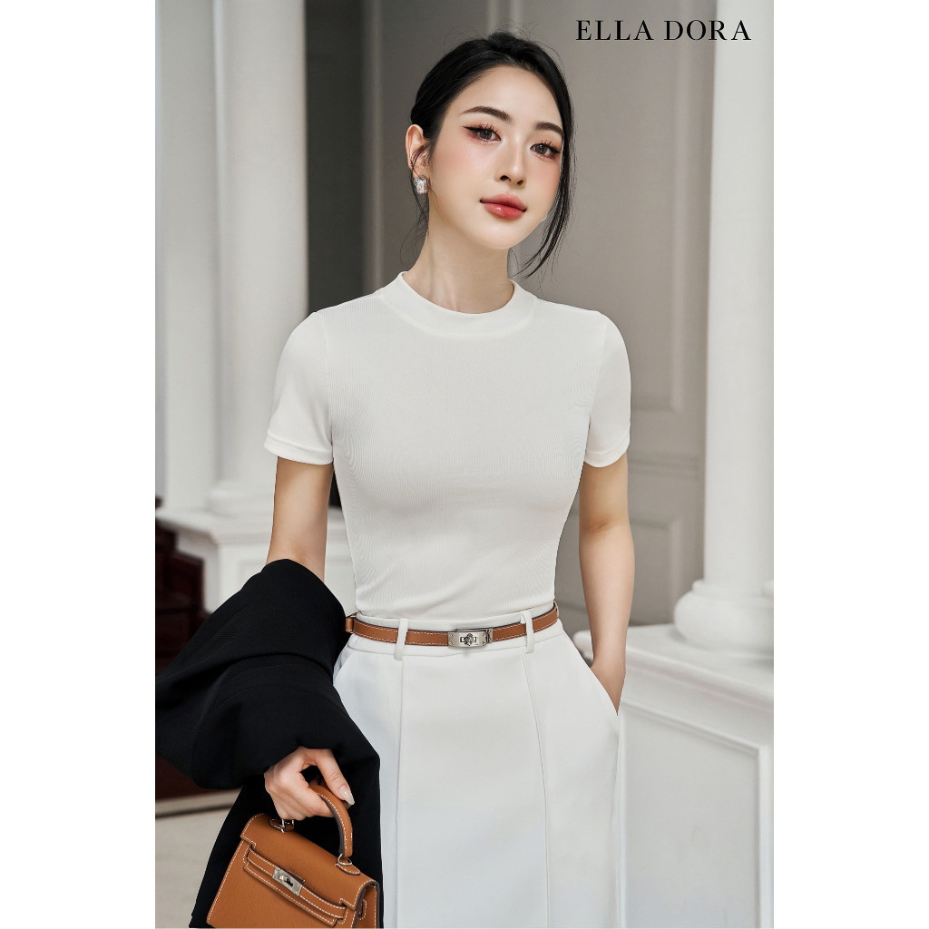 Áo thun nữ ELLA DORA tay ngắn form ôm gọn tôn dáng thanh lịch sang trọng màu TRẮNG [AT04]