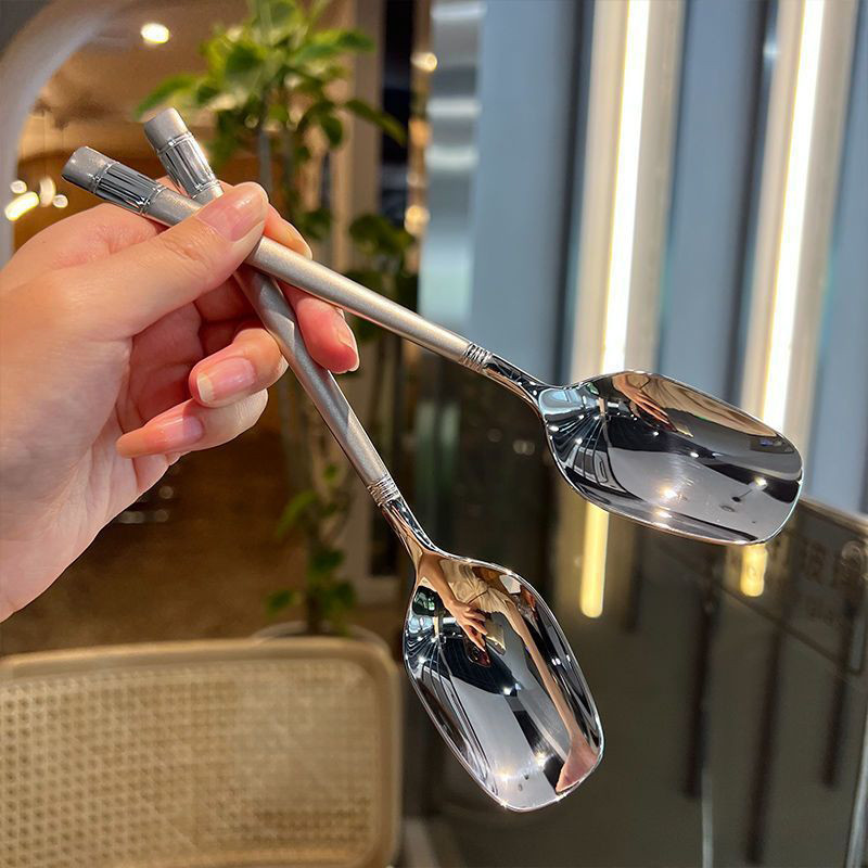 🌤️COD🌤️Thìa Inox Ăn Phở, Ăn Súp Mạ Vàng, Mạ Bạc Cao Cấp - Muỗng Inox Cán Dài Đầu Vuông