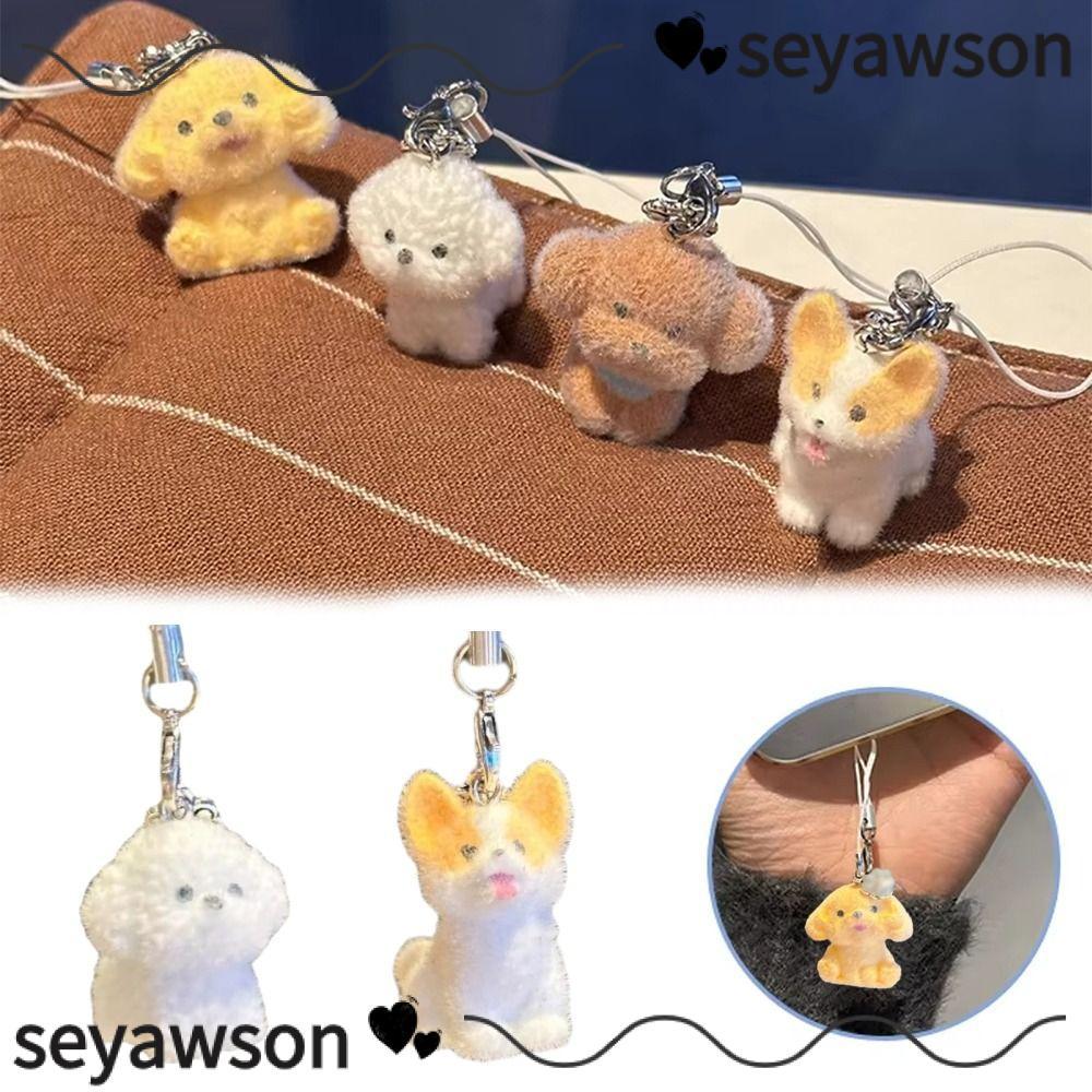 Mặt dây chuyền chìa khóa động vật SEYAWSON, Móc khóa chó hoạt hình dễ thương, Dây đeo quyến rũ điện thoại Kawaii