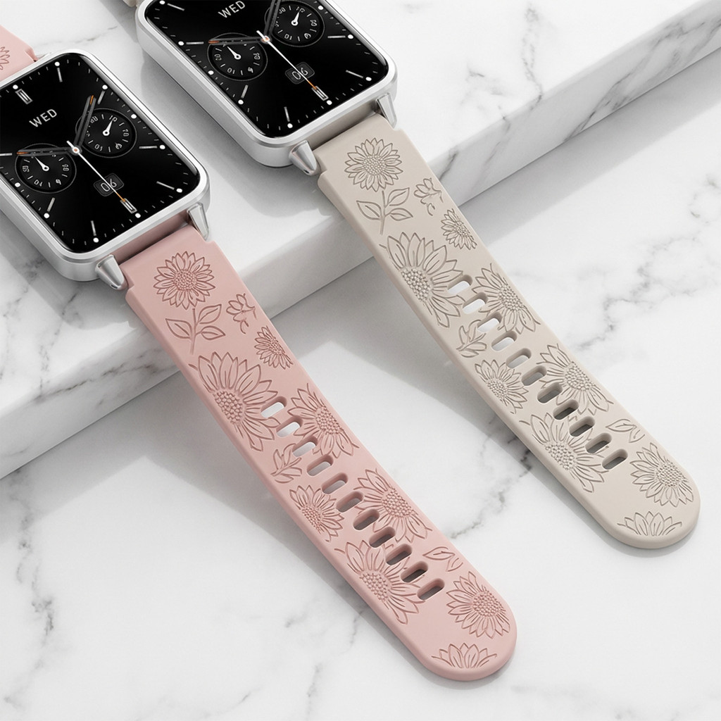Dây đeo họa tiết chạm khắc hoa hướng dương cho Huawei Band 11 / 11Pro / 10 8 9 Dây đeo đồng hồ mềm có thể điều chỉnh có thể thay thế