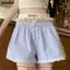 Quần Short Eo Co Giãn NICOLOO, Quần Short Sọc Xanh Gothic Hồng, Quần Legging Ren Nút Mùa Hè Dễ Thương Cho Nữ Cô Gái