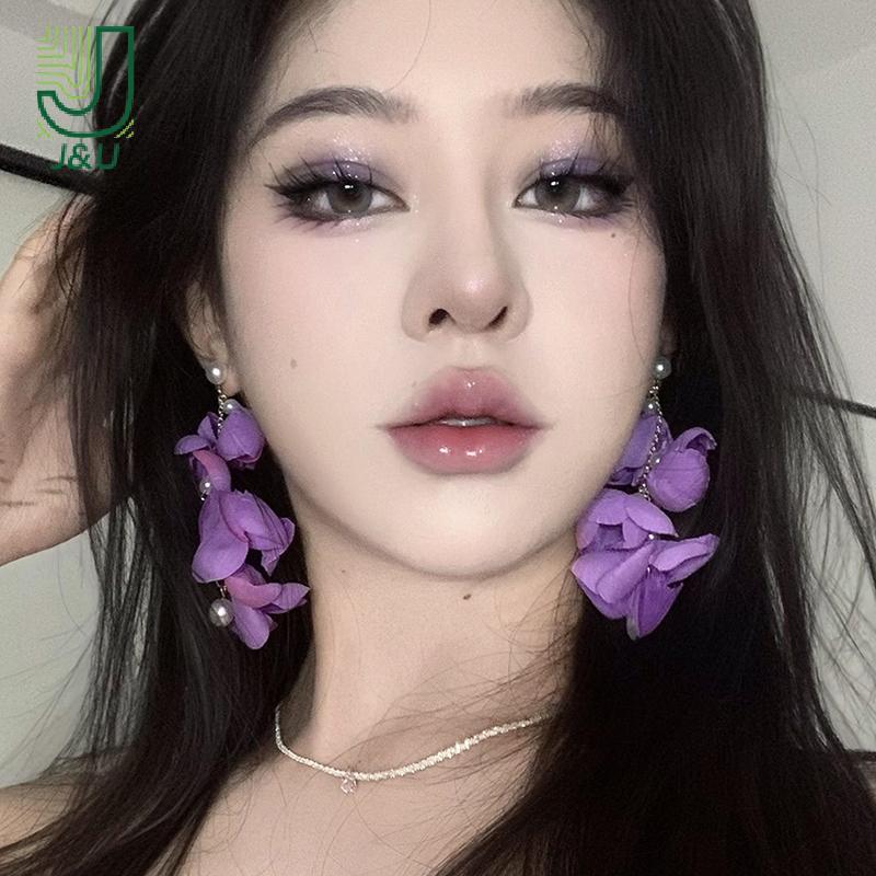 [J & U-T] Bông tai thả hoa hồng đỏ phóng đại lãng mạn cổ điển dành cho nữ Mô phỏng bầu không khí Hoa kỳ nghỉ Tính khí Bông tai