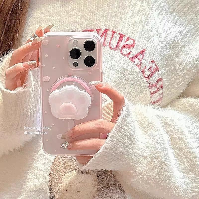 Cô Gái Trái Tim Màu Hồng Xoay Mèo Móng Vuốt Từ Tính Giá Đỡ Thích Hợp Cho iphone17 Apple 15 Ốp Điện Thoại Mờ 16 Vỏ Bảo Vệ Bán Chạy