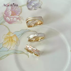 AqToCna Retro Hoa Hồng Vỏ Ngọc Trai Nhẫn Nữ Nhiều Màu Sắc Đường Khối Nhẫn Thời Trang Cá Tính Có Thể Điều Chỉnh Họa Tiết Sóng Nhẫn Trang Sức Quà Tặng AqToCna