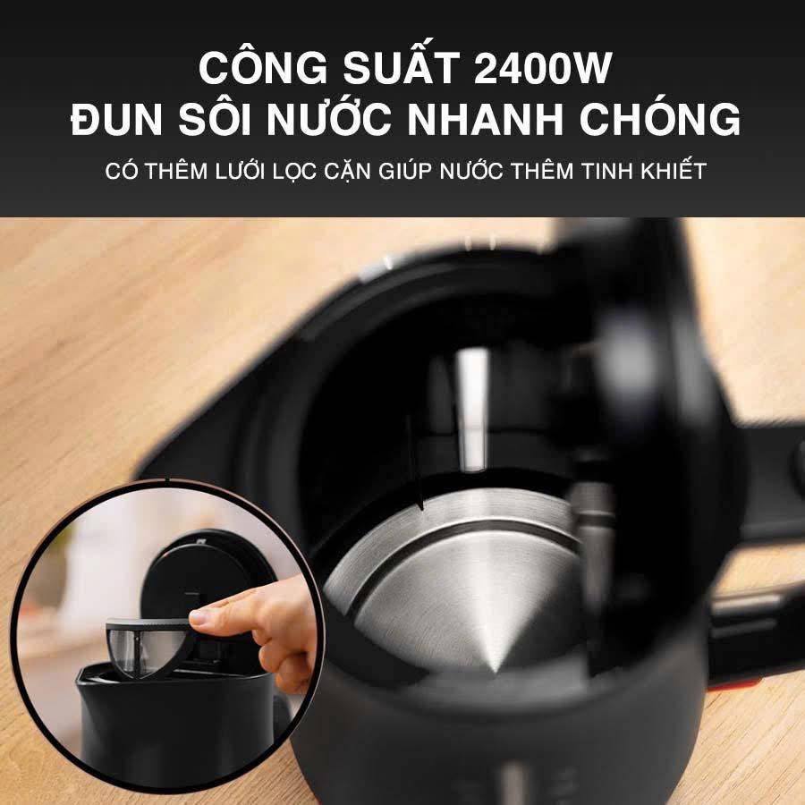 Ấm siêu tốc BOSCH TWK3M123 màu đen, Bình đun siêu tốc cao cấp sang trọng, HÀNG ĐỨC NHẬP KHẨU