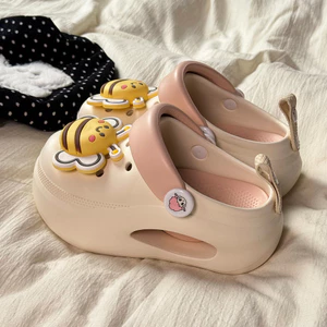 Giày Cao Gót Dày 7.0cm Nữ Mùa Hè Mặc Ngoài Đế Dày Chống Trơn Trượt eva Dép Thoáng Khí Shit-Steping Đầu Bếp Giày