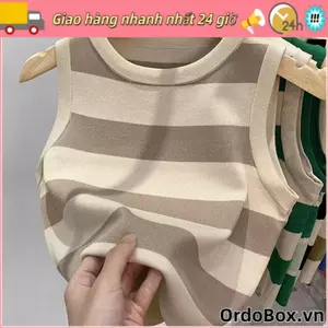 Áo Crop Top ORDOBOX, Áo len dệt kim sọc tương phản không tay, Áo ghi lê không tay cổ tròn bằng sợi Acrylic dành cho nữ