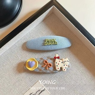 Nơ kẹp tóc nữ kẻ sọc mèo xanh, phù hợp với trán và tạo kiểu tóc gãy