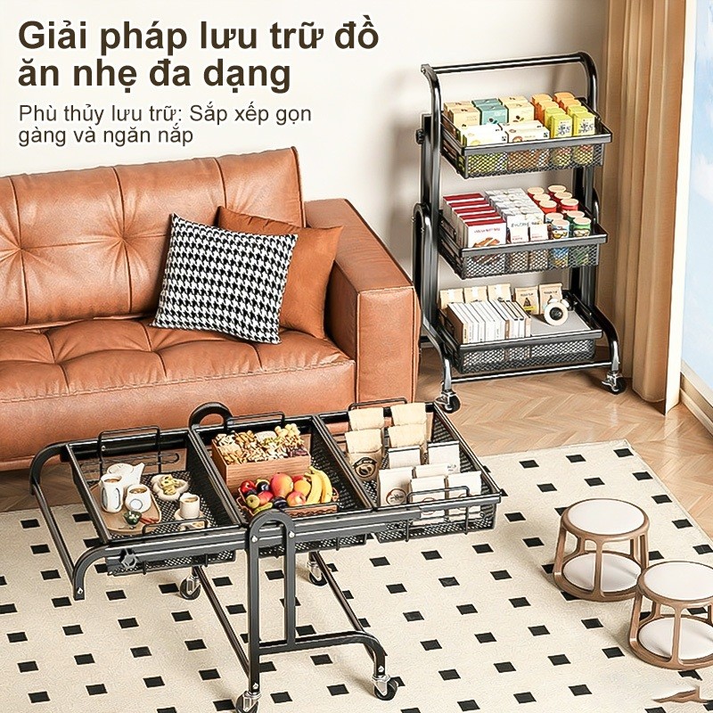 Kệ xe đẩychất liệu kim loại cao cấp Xe đẩy gấp gọn Kệ đựng đồ đa năng