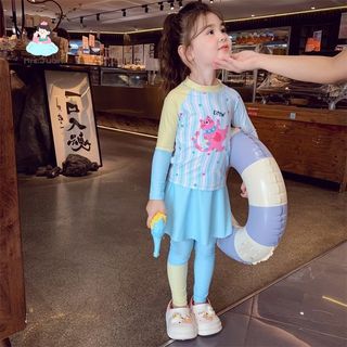 Đồ bơi bé gái dài tay dài quần - Chống nắng nhanh khô màu sắc nổi bật set váy liền quần