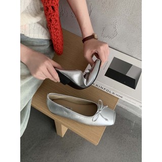 Retro Nhẹ Nhàng Nơ Thấp Gót Mềm Giày Đơn Giày Da Nhỏ Slip-On Đi Lại Lợn Miệng Giày Xuân Hè Giày Nữ Pháp