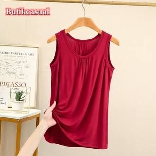 Phụ nữ Modal plus size vest nữ mùa hè mới nhúm xếp li dáng rộng vest đơn giản hàng đầu l 6xl